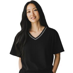 Avenue Black Rhinestone V-Neck Knit Top Size 30